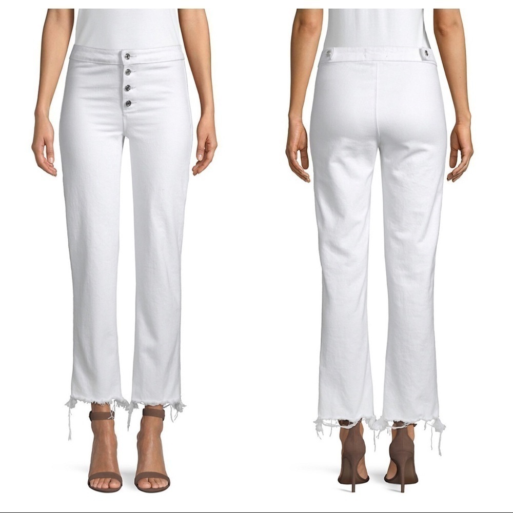 NEW RtA White Jeans High Rise Button Fly Demi Boot Raw Step Hem Retro Size 2/26
